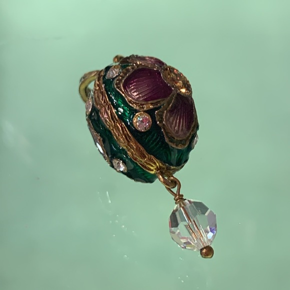 Green and Purple Enamel & Crystal Cloisonné Style Egg Shaped Pendant - Picture 6 of 7